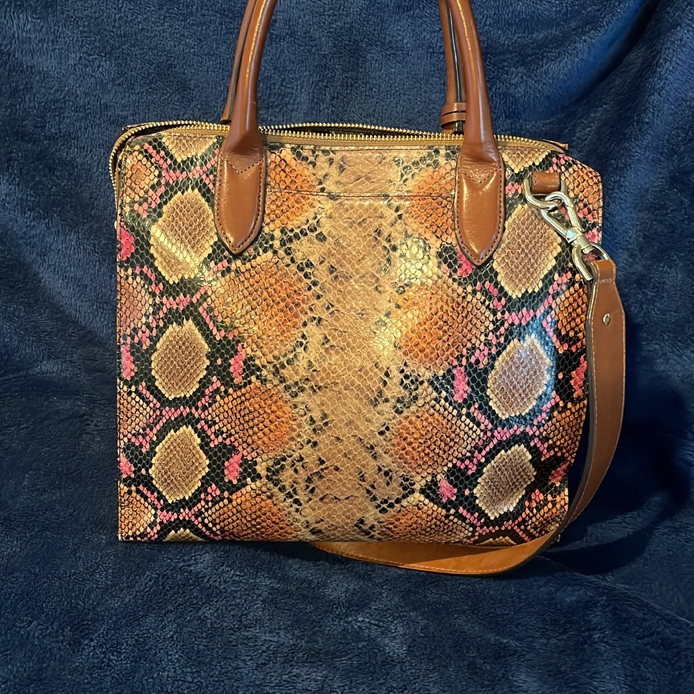 BRAHMIN  CAROLINE MAHOGANY CASSAWAY SNAKESKIN PRINT - Picture 4 of 12